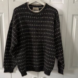 Vintage ALPS Men's Charcoal Patterned Crewneck Sweater Made in England Sz L